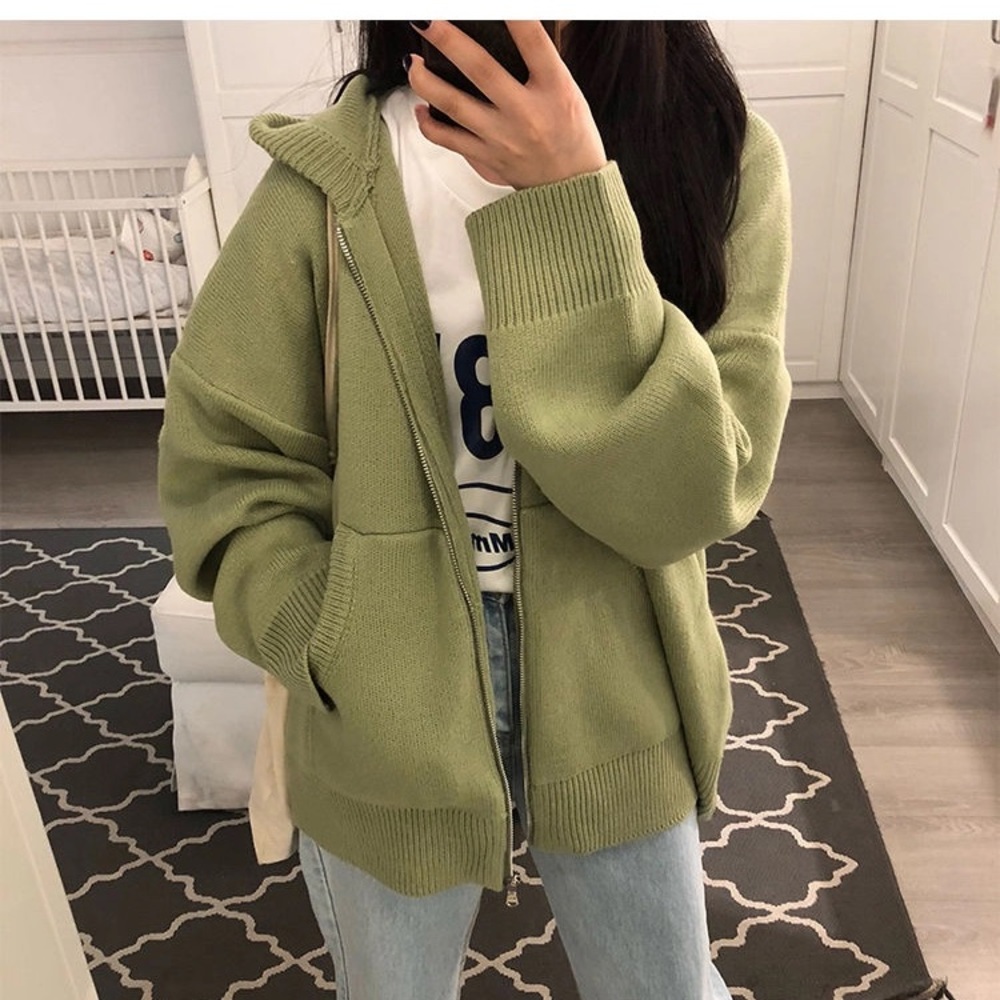 green yesstyle knit zip jacket oversized korean